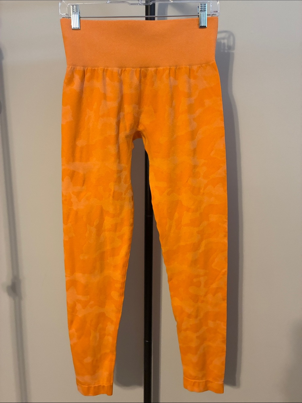 Women's High-Waist Orange Camo Seamless Leggings Compression Stretchy Large